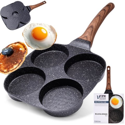 Patelnia granitowa do jajek sadzonych placków pancakes 4 otwory BLACK&WOOD 19x19 cm VILDE 199009