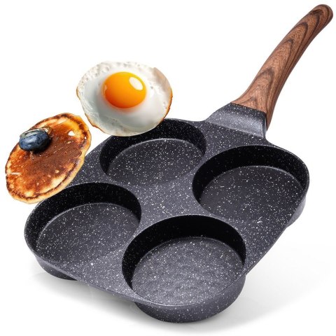 Patelnia granitowa do jajek sadzonych placków pancakes 4 otwory BLACK&WOOD 19x19 cm VILDE 199009