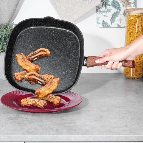 Patelnia grillowa do grillowania GRILL granitowa kwadratowa BLACK&WOOD 28x28 cm VILDE 199056