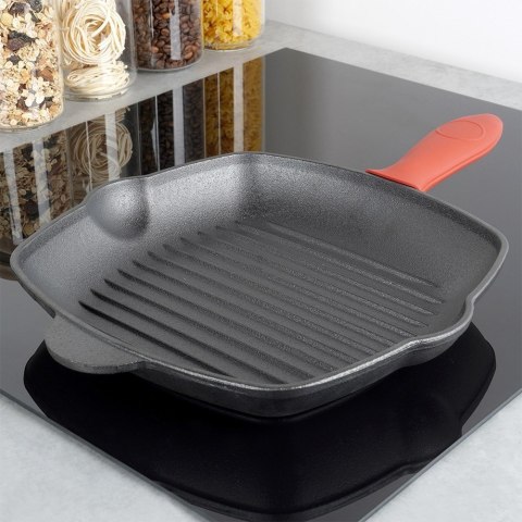 Patelnia grillowa do grillowania GRILL żeliwna kwadratowa z silikonową nakładką CAST LINE 28x28 cm VILDE 199045