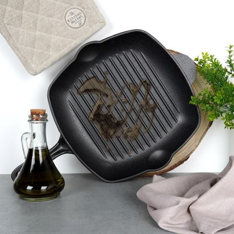 Patelnia grillowa do grillowania GRILL żeliwna kwadratowa z silikonową nakładką CAST LINE 28x28 cm VILDE 199045