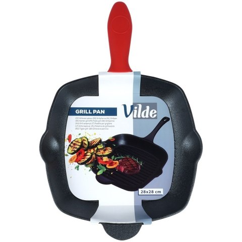 Patelnia grillowa do grillowania GRILL żeliwna kwadratowa z silikonową nakładką CAST LINE 28x28 cm VILDE 199045