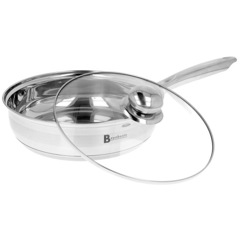 Patelnia stalowa ze stali nierdzewnej z pokrywką głęboka indukcja 20 cm BRUNBESTE BB-2220