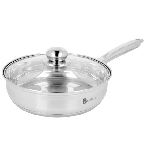Patelnia stalowa ze stali nierdzewnej z pokrywką głęboka indukcja 24 cm BRUNBESTE BB-2224