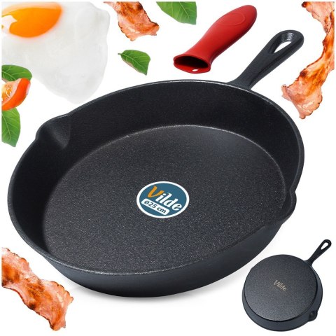 Patelnia żeliwna z silikonową nakładką na indukcję ciężka CAST LINE 25 cm VILDE 199035