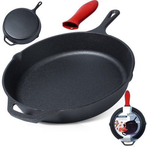 Patelnia żeliwna z silikonową nakładką na indukcję ciężka CAST LINE duża 30 cm VILDE 199036