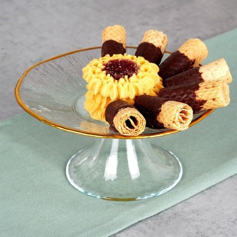 Patera na ciasto babeczki owoce na tort szklana na nóżce złota 15.5cm VILDE 139723