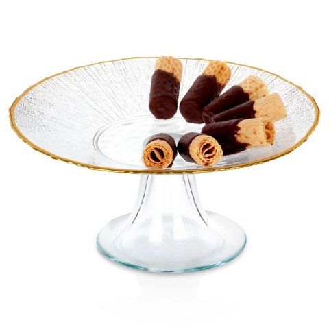 Patera na ciasto babeczki owoce na tort szklana na nóżce złota 21cm VILDE 139724