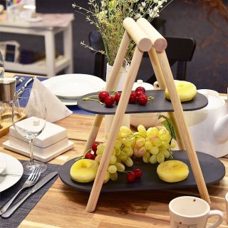 Patera na ciasto owoce babeczki kamienna drewniana 2 piętrowa 41x24x38.5cm ORION 122982