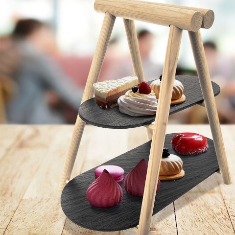 Patera na ciasto owoce babeczki kamienna drewniana 2 piętrowa 41x24x38.5cm ORION 122982