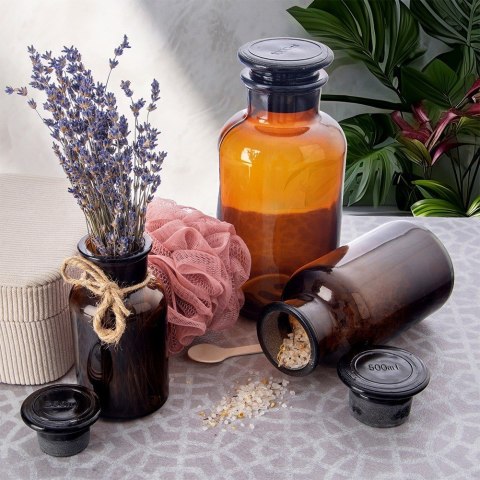 Pojemnik kuchenny na żywność jedzenie szklany brązowy z korkiem szeroką szyjką 250 ml ORION 127590