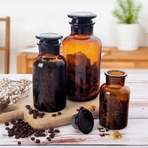 Pojemnik kuchenny na żywność jedzenie szklany brązowy z korkiem szeroką szyjką 500 ml ORION 127591