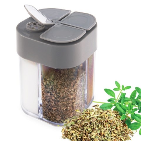 Pojemnik na przyprawy + naklejki etykiety 4 przegrody przyprawnik KEMP ORION 155114