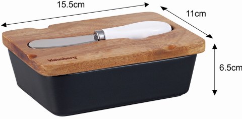 PORCELANOWA MASELNICZKA Z NOŻYKIEM POKRYWKA AKACJA KLAUSBERG KB-7784 CZARNA