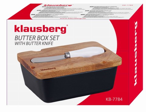 PORCELANOWA MASELNICZKA Z NOŻYKIEM POKRYWKA AKACJA KLAUSBERG KB-7784 CZARNA