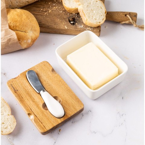 PORCELANOWA MASELNICZKA Z NOŻYKIEM POKRYWKA AKACJA KLAUSBERG KB-7785 BIAŁA