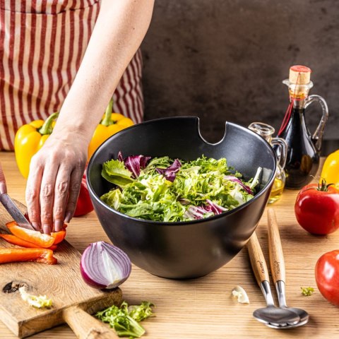 PORCELANOWA MISA 23cm DO SAŁATEK Z ŁYŻKAMI KLAUSBERG KB-7786 CZARNA