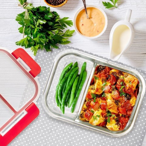 Pojemnik szklany żaroodporny na żywność z pokrywką dzielony 550ml ORION 129227