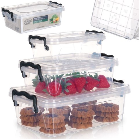 Pojemniki plastikowe na żywność z pokrywką 0.6/1.2/2L 3 sztuki ORION 126025