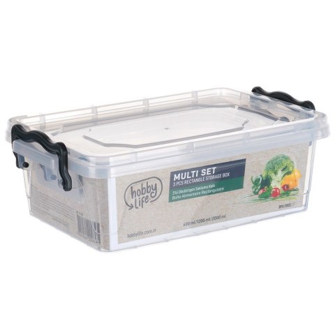 Pojemniki plastikowe na żywność z pokrywką 0.6/1.2/2L 3 sztuki ORION 126025