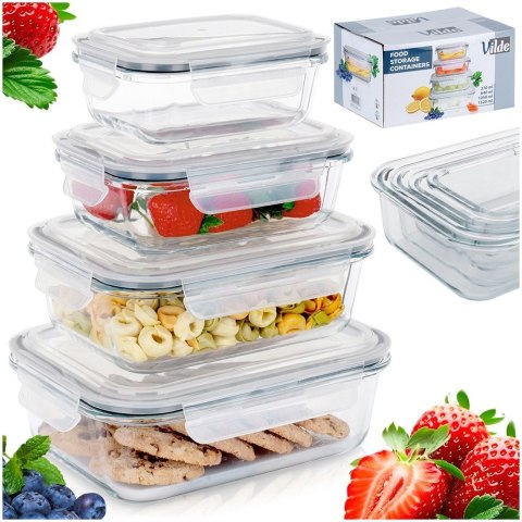 Pojemniki szklane na żywność z pokrywką i uszczelką 4-ele VILDE 229151