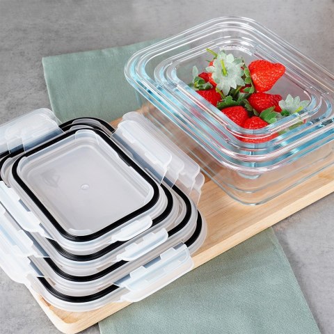 Pojemniki szklane na żywność z pokrywką i uszczelką 4-ele VILDE 229151