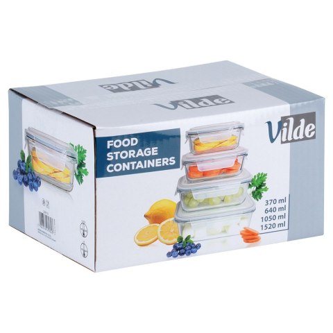 Pojemniki szklane na żywność z pokrywką i uszczelką 4-ele VILDE 229151