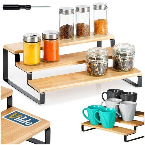 Półka kuchenna drewniana 3-poziomowa organizer kuchenny 32x23.5x9.6cm VILDE 229202