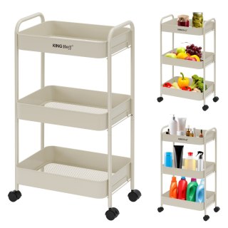 Regał 3-poziomowy stalowy z kółkami 360°, beżowy, KINGHOFF KH-1943