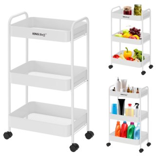 Regał 3-poziomowy stalowy z kółkami 360°, biały, KINGHOFF KH-1942