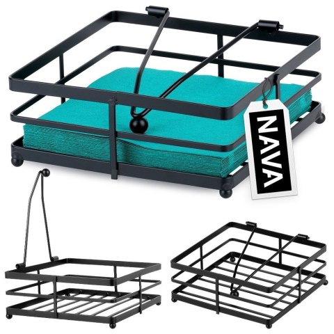 Serwetnik metalowy stojak na serwetki organizer pojemnik czarny MISTY 18x18cm NAVA 10-186-032
