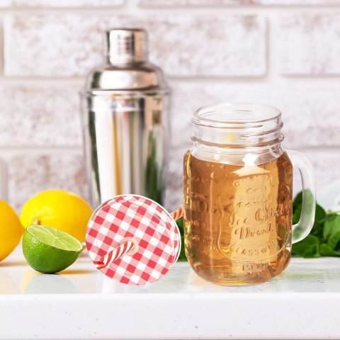 Słoik do picia napojów szklany z zakrętką i słomką 450ml ORION 125551