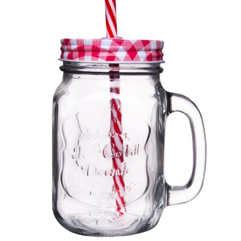 Słoik do picia napojów szklany z zakrętką i słomką 450ml ORION 125551