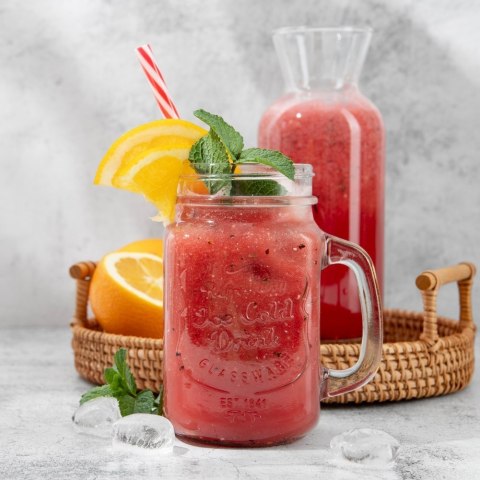 Słoik do picia napojów szklany z zakrętką i słomką 450ml ORION 125551