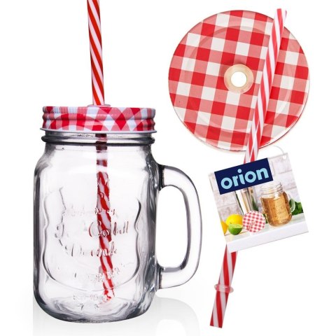 Słoik do picia napojów szklany z zakrętką i słomką 450ml ORION 125551