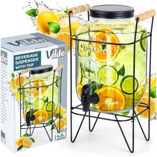 SŁÓJ SŁOIK DO NAPOJÓW Z KRANIKIEM I STOJAKIEM CZARNYM KRAN NA NAPOJE WODĘ LEMONIADĘ 4.2L VILDE 139600