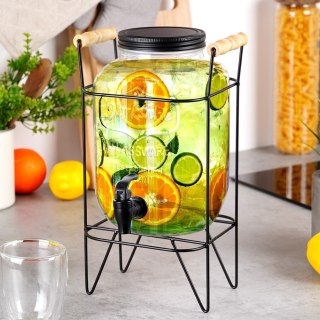 SŁÓJ SŁOIK DO NAPOJÓW Z KRANIKIEM I STOJAKIEM CZARNYM KRAN NA NAPOJE WODĘ LEMONIADĘ 4.2L VILDE 139600