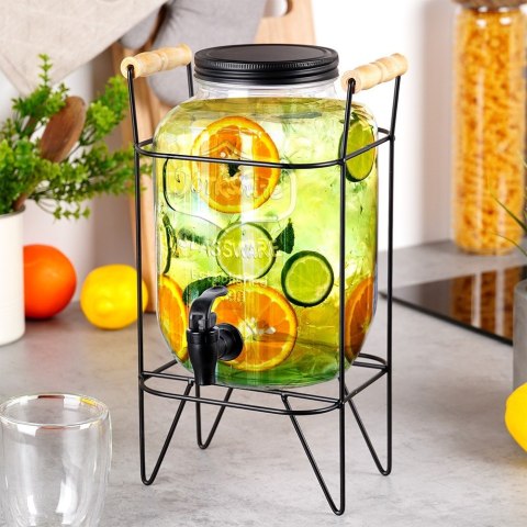 SŁÓJ SŁOIK DO NAPOJÓW Z KRANIKIEM I STOJAKIEM CZARNYM KRAN NA NAPOJE WODĘ LEMONIADĘ 4.2L VILDE 139600