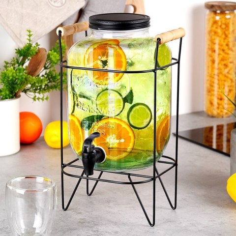 SŁÓJ SŁOIK DO NAPOJÓW Z KRANIKIEM I STOJAKIEM CZARNYM KRAN NA NAPOJE WODĘ LEMONIADĘ 5.5L VILDE 139601