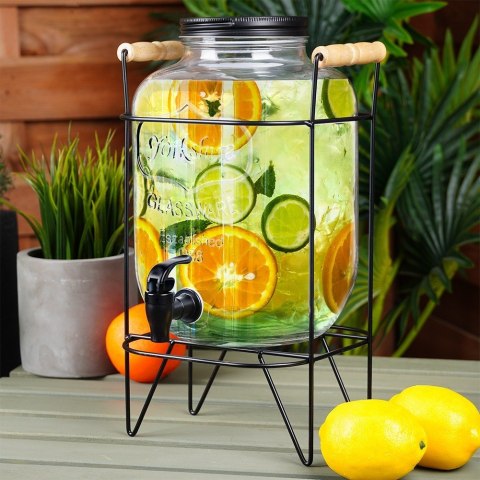 SŁÓJ SŁOIK DO NAPOJÓW Z KRANIKIEM I STOJAKIEM CZARNYM KRAN NA NAPOJE WODĘ LEMONIADĘ 5.5L VILDE 139601