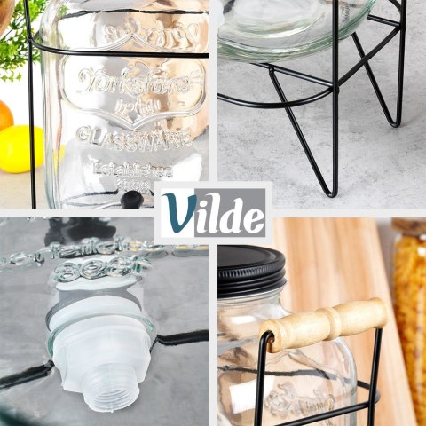 SŁÓJ SŁOIK DO NAPOJÓW Z KRANIKIEM I STOJAKIEM CZARNYM KRAN NA NAPOJE WODĘ LEMONIADĘ 5.5L VILDE 139601