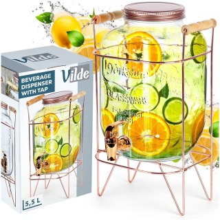 SŁÓJ SŁOIK DO NAPOJÓW Z KRANIKIEM I STOJAKIEM KRAN NA NAPOJE WODĘ LEMONIADĘ 5.5L RÓŻOWE ZŁOTO VILDE 139603