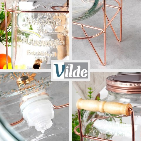 SŁÓJ SŁOIK DO NAPOJÓW Z KRANIKIEM I STOJAKIEM KRAN NA NAPOJE WODĘ LEMONIADĘ 5.5L RÓŻOWE ZŁOTO VILDE 139603