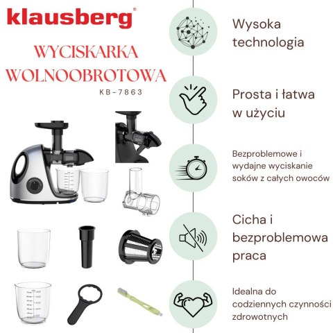 SOKOWIRÓWKA WOLNOOBROTOWA 150W DO OWOCÓW I WARZYW COLD PRESS KLAUSBERG KB-7863
