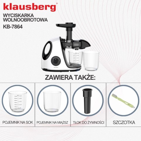 SOKOWIRÓWKA WOLNOOBROTOWA 150W DO OWOCÓW I WARZYW COLD PRESS KLAUSBERG KB-7864