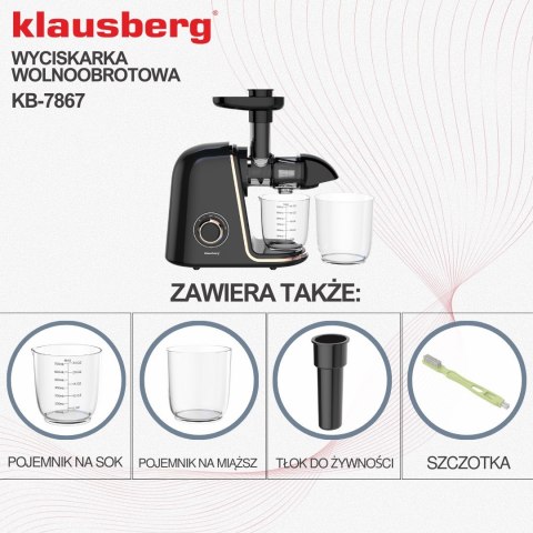 SOKOWIRÓWKA WOLNOOBROTOWA 150W DO OWOCÓW I WARZYW COLD PRESS KLAUSBERG KB-7867