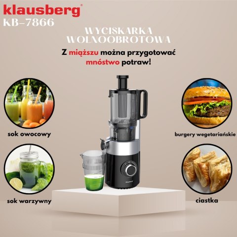 SOKOWIRÓWKA WOLNOOBROTOWA 180W DO OWOCÓW I WARZYW COLD PRESS KLAUSBERG KB-7871