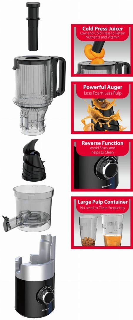 SOKOWIRÓWKA WOLNOOBROTOWA 180W DO OWOCÓW I WARZYW COLD PRESS KLAUSBERG KB-7881