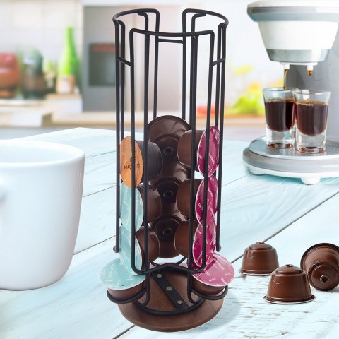 Stojak na kapsułki do kawy obrotowy metalowy czarny 18 kapsułek RADKA 33.5cm ORION 154315