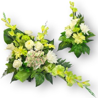 KOMPOZYCJA KOMPLET ZESTAW NA CMENTARZ STROIK NA GRÓB MISKA + BUKIET